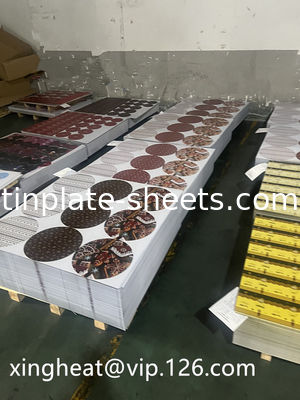 Good Quality Tinplate Sheet With 6 Color Printed 4 Color  Printed Tinplate  For Food Or Chemical Cans  White Gold Prints